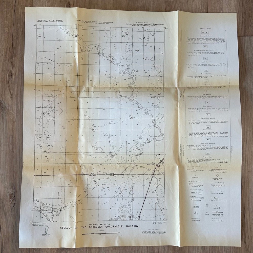Vintage 1953 USGS Geology Map Boxelder Quadrangle Montana Missouri River Basin